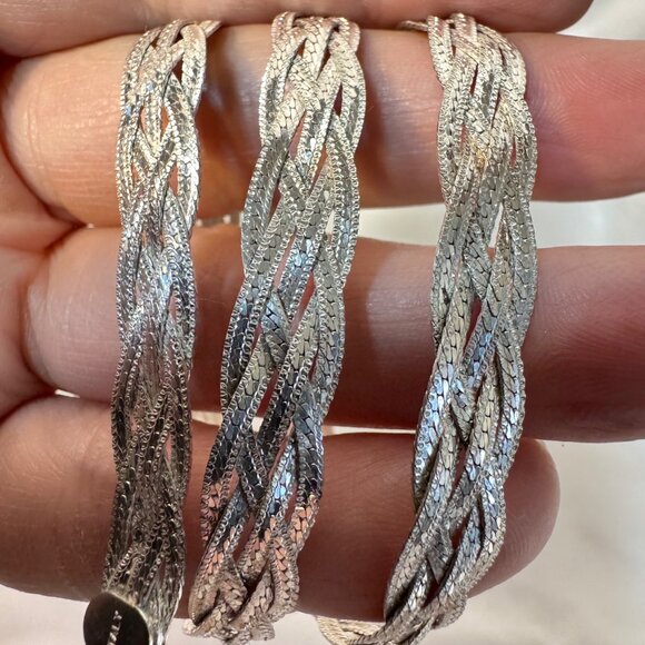 VTG Sterling Silver 925 Braided Herringbone Chain 17.5" Spring Ring Clasp - Picture 5 of 6